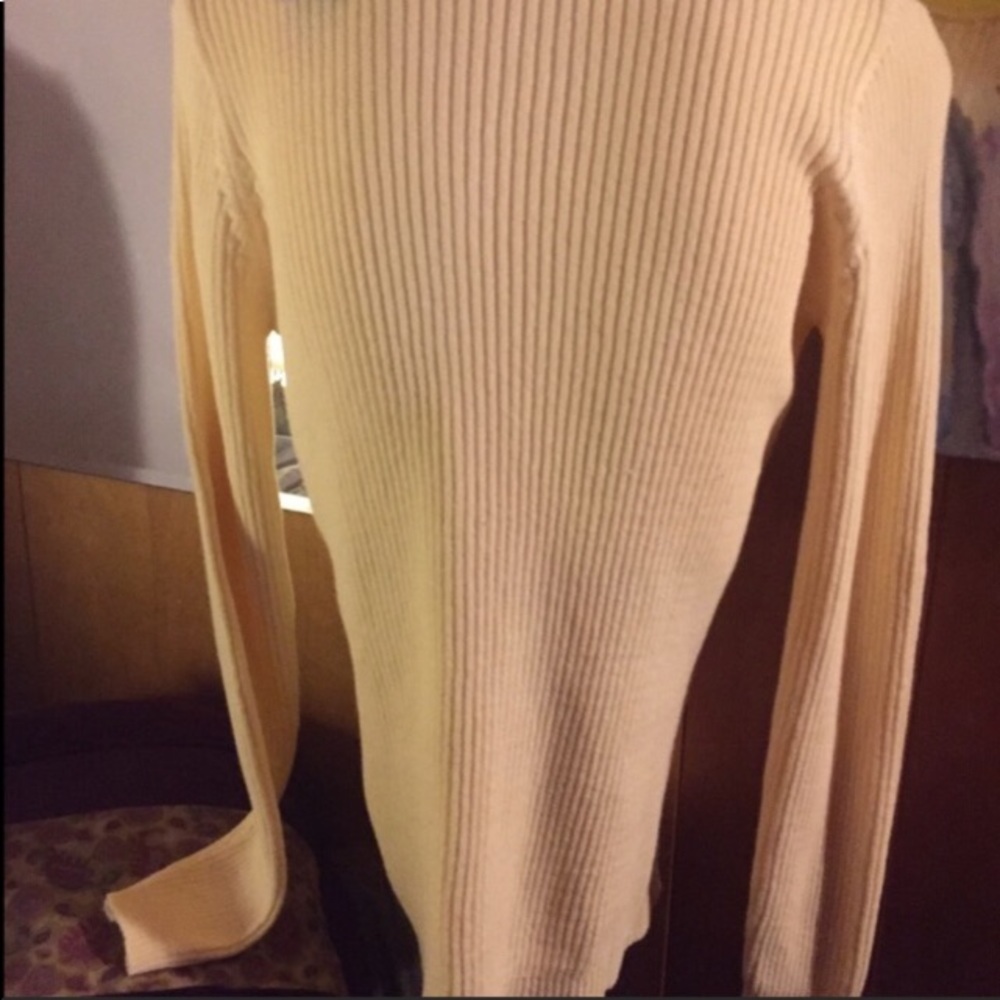 Karen Scott V necked natural creamy white  cable knit pullover sweater HP25 - Picture 5 of 11